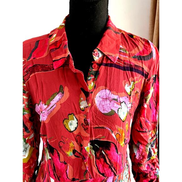 SOFT SURROUNDINGS Red Watercolor Art To Wear Provencia Dress Hankerchief Sz S - Picture 9 of 14